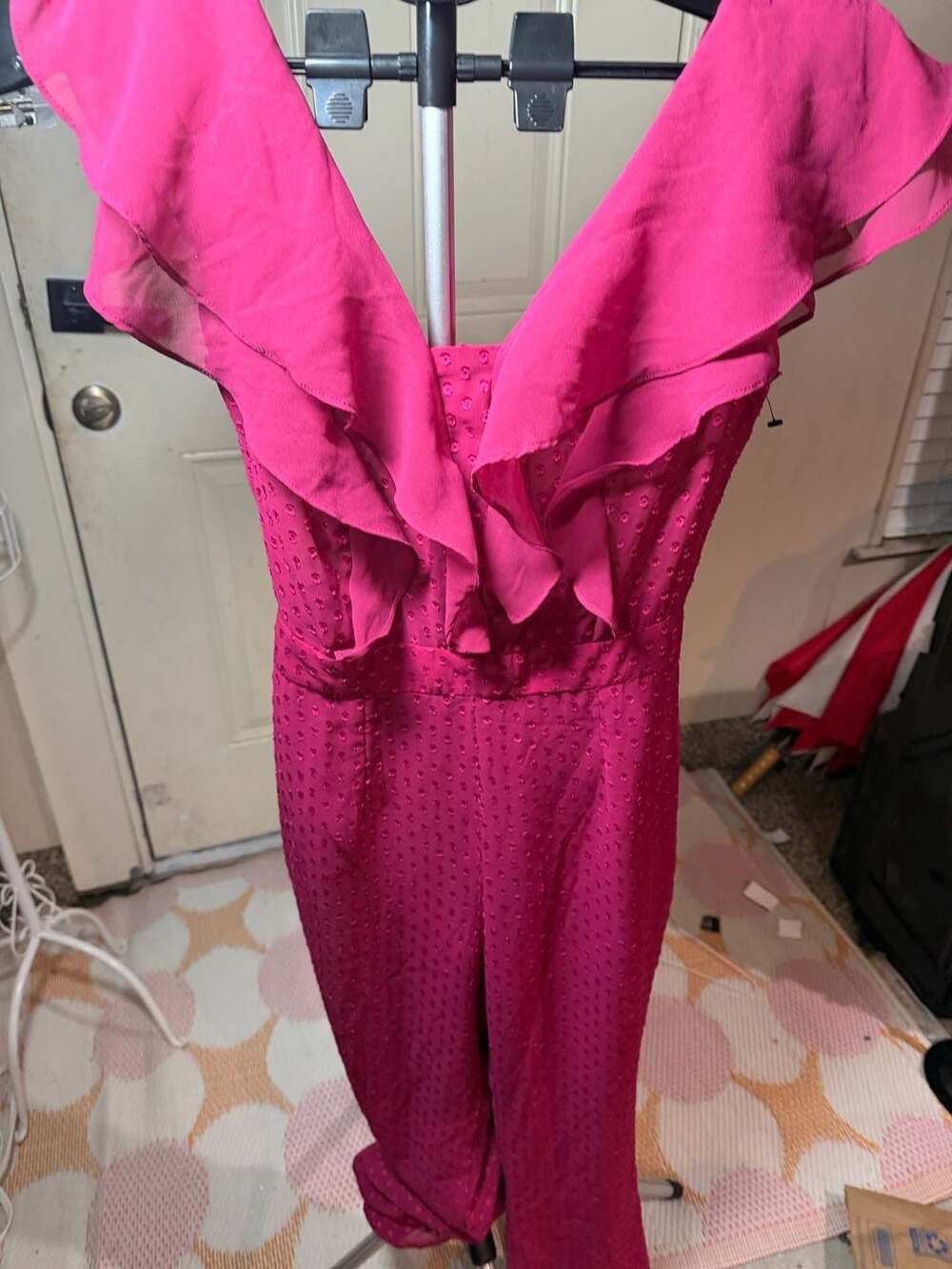 bebe Soft Ruffle Jumpsuit Sangria Pink NWT